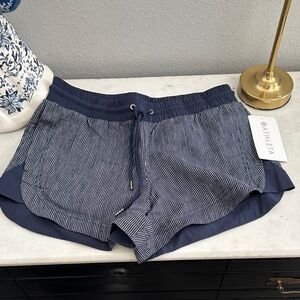 Athleta Blue and White Striped Beachside Bali Linen Shorts